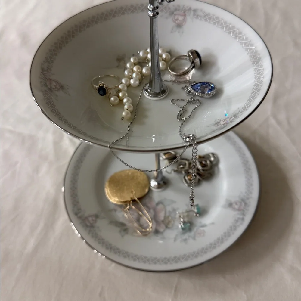 Noritake Silver and White Vanity Tray